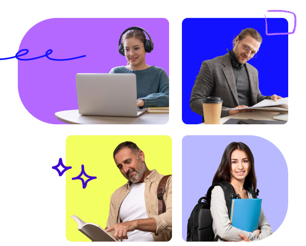 Imágenes de personas con portátiles y estudiando