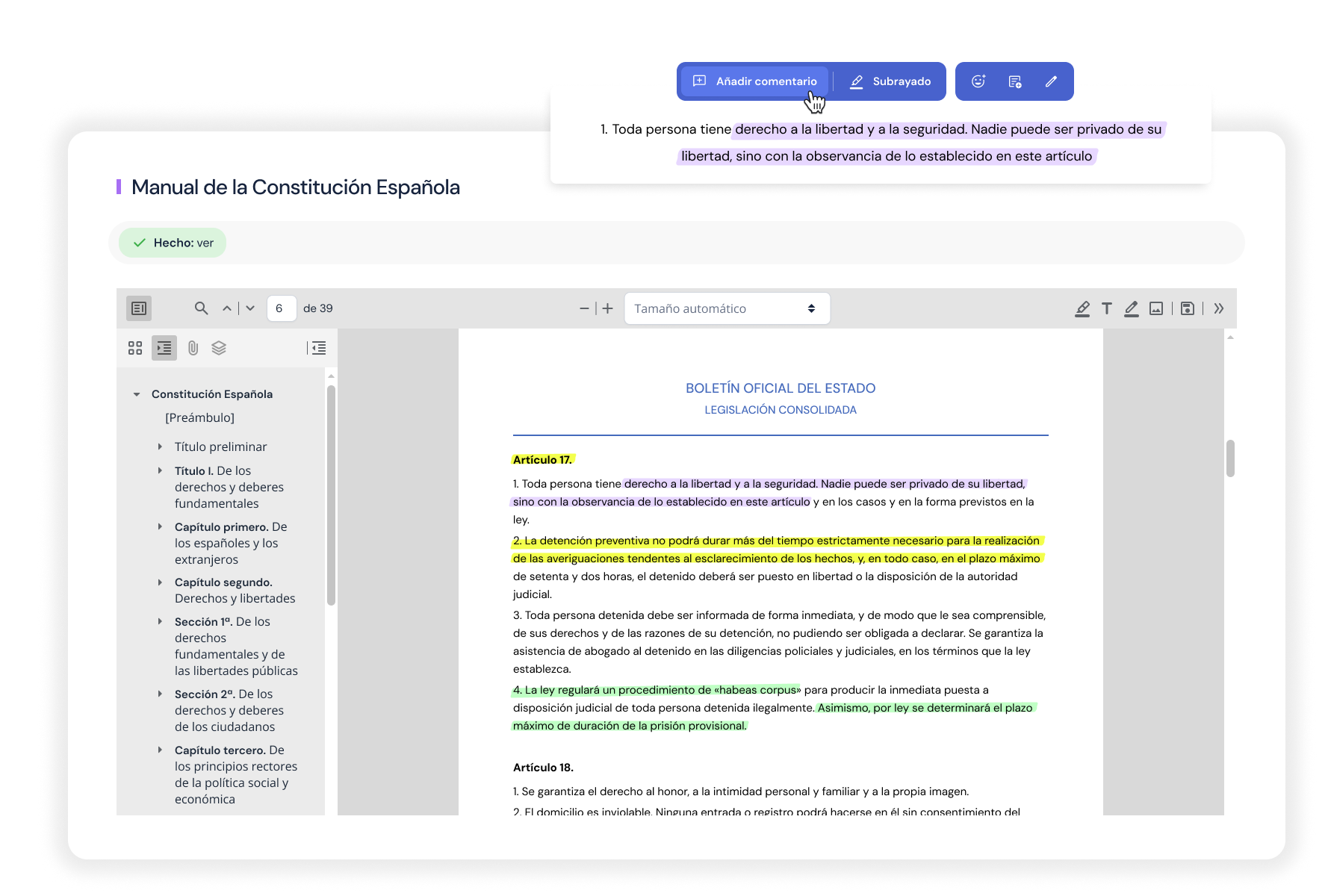 Subrayado y anotaciones en el material