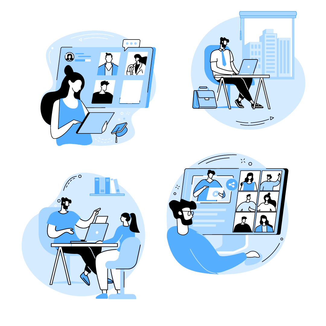 ilustraciones de personas de para quien es OpenCampus, pequeños centros de formación,PYMES,academias y profesores particulares