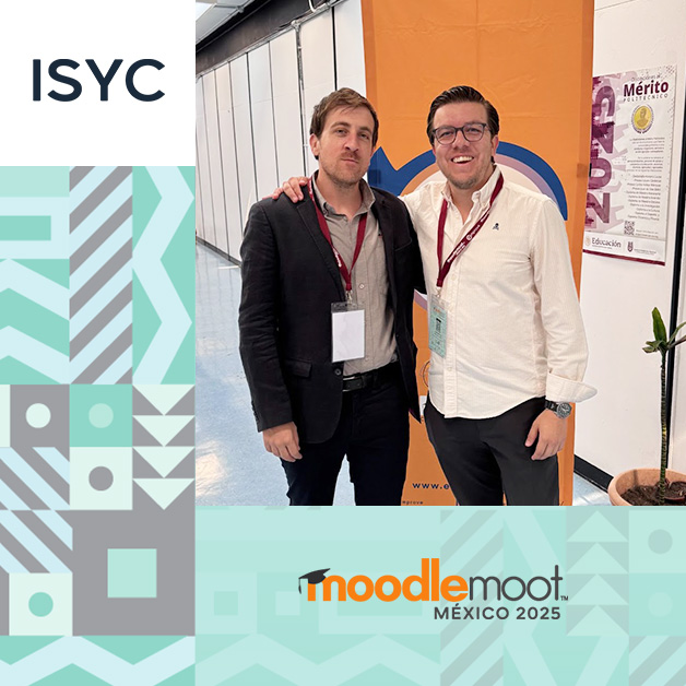 Moodlemoot_Mexico_ISYC_112025 Luis Menéndez Ávila de ISYC con Nicolás Falus, Moodle Channel Manager en la Moodlemoot de México 2025