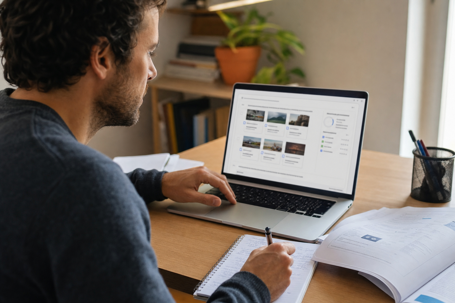 Estudiante creando un test personalizado para practicar contenidos de una oposición desde una plataforma online.