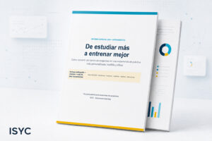 Portada del informe «De estudiar más a entrenar mejor» de ISYC sobre bancos de preguntas y aprendizaje personalizado.
